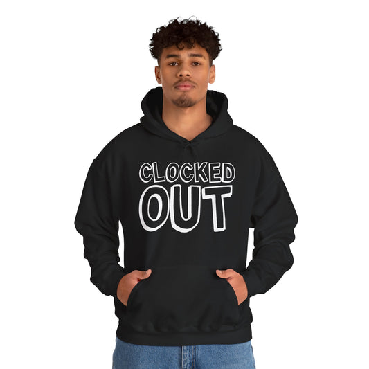 "Clocked Out" Unisex Heavy Blend™ Hooded Sweatshirt - Front & Back